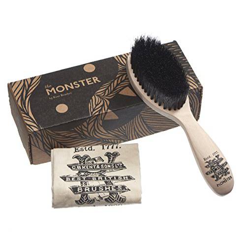 Kent BRD5 Men’s Beard and Mustache Brush - Hand-Mixed Horsehair and Nylon Blend for Flawless Shaping and Grooming, Ergonomic Pistol-Like Grip Wood Handle, Dry or Wet Beard, Distributes Oils/Balms