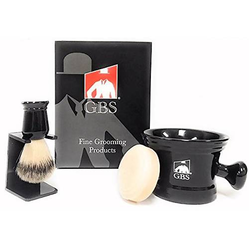 G.B.S Men’s Grooming Set with Classic Shaving Soap Mug with Knob Handle, Synthetic Animal-Free 5th generation Wet Shaving Brush + Stand, and 97% All Natural Shaving Soap, for Men