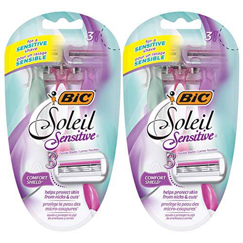 BIC Soleil Sensitive Women’s Disposable Razors, 3 Blades With Moisture Strip For a Silky Smooth Shave, 6 Piece Razor Set