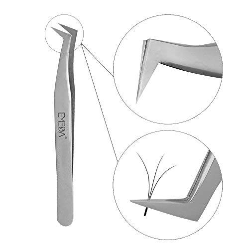 Eyelash Extension Tweezers for Volume Lashes Professional Precision Stainless Steel VETUS 6A-SA Mega Curved L Angled Tips Flat Lashing Tweezer Tools for Individual Eye Lash Extensions 3d Fan Supplies