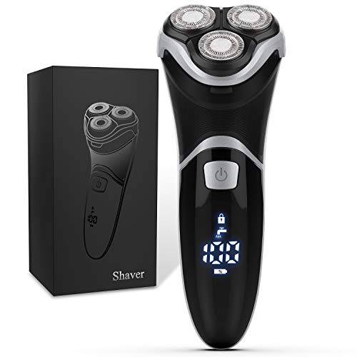 MAX-T Men’s Electric Shaver - Corded and Cordless Rechargeable 3D Rotary Shaver Razor for Men with Pop-up Sideburn Trimmer Wet and Dry Painless 100-240V Black