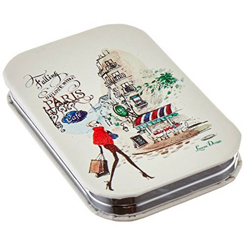 Lissom Design Compact Mirror - Handheld Magnifying Cosmetic Mirror, 2.25 x 3.75-Inch, Paris with Love - Leather