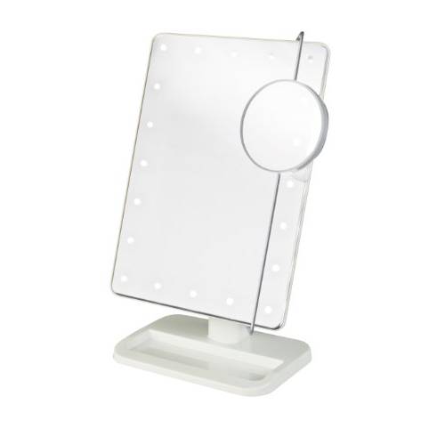 Jerdon 8-Inch by 11-Inch Lighted Vanity Mirror - Rectangular Tabletop Mirror in White with 10X Magnification Spot Mirror - Model JS811W