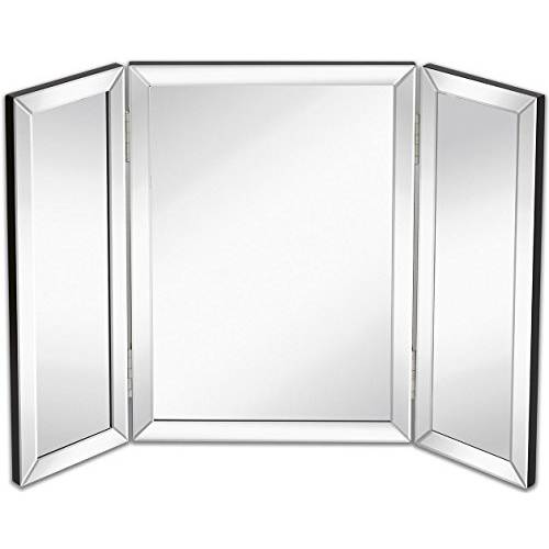 Hamilton Hills 21x30 inch Silver Trifold Mirror | Full Length Beveled Edges 3 Way Mirror Hangable on Wall | Tall Makeup Mirror with Hinges for Folding | Table Top, Dressing & Bathroom Vanity Mirror