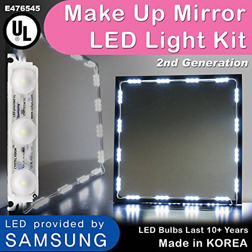 Crystal Vision Hollywood Style Makeup Mirror LED Light Kit Provided by Samsung for Cosmetic Mirror Vanity Mirror w/ Dimmer Controller (75 LED Bulb / 12.5ft) [Slim Cool White]