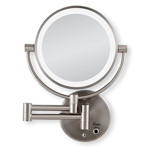Zadro LED Lighted Dual-Sided 5X/1X Magnification Wall Mount Bathroom Beauty Makeup Mirror, Satin Nickel