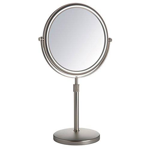 Jerdon Two-Sided Tabletop Makeup Mirror - Makeup Mirror with 5X Magnification & Swivel Design - Portable 9-Inch Diameter Mirror in Nickel Finish - Model JP4045N