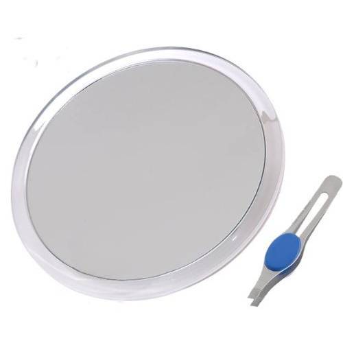 DB Tech Large 8-Inch Suction 10x Magnifying Mirror with Precision Tweezers w/Rubberized Grips, Triple Suction for Lasting Hold on Most Flat Surfaces