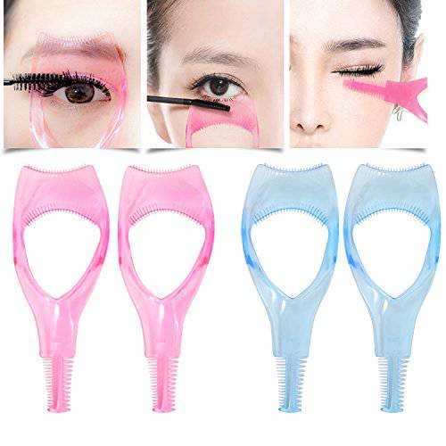 Honbay 4PCS 3 in 1 Plastic Eyelashes Tool Mascara Applicator Eyelashes Guide Eyelashes Comb Makeup Tool,Pink and Blue