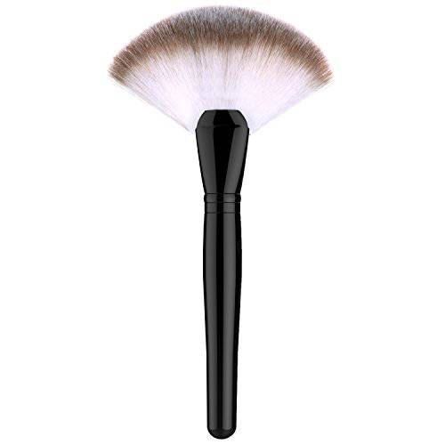 Fan Makeup Brush, Luxspire Professional Highlighting Make Up Brush Blush Bronzer Cheekbones Brush, Single Large Soft & Dense Face Bulsh Powder Foundation Brushes Make Up Tool, Black