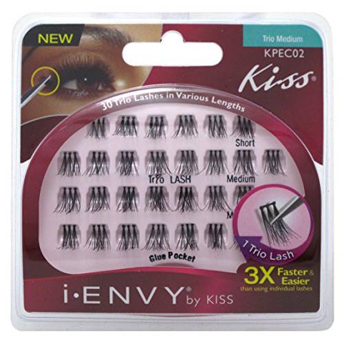 i-ENVY by KISS Trio Lash Classic Medium 30 Lashes (Pack of 6) Natural Style 3X Faster Easier Application