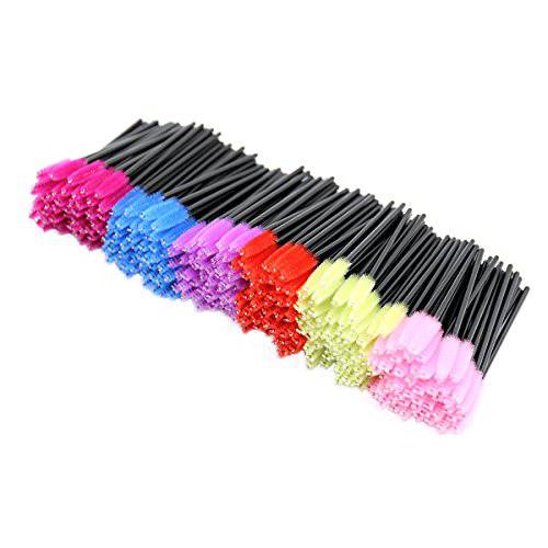 Adofect Disposable Eyelash Mascara Brushes Wands Makeup Applicator Kits, Black Handle, 6 Colors,300 Pieces, Multicolor