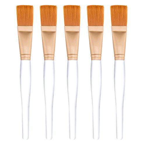Facial Mask Brush Makeup Brushes Cosmetic Tools with Clear Plastic Handle, 5 Pack (Gold with Yellow Brush)