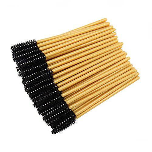 100 Pack Mascara Wands Bulk Disposable Eyelash Brushes Lash Extensions Makeup Applicator Tool Set, Gold/Black
