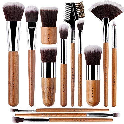 13 Bamboo Makeup Eye Brow Brushes Professional Set - Vegan & Cruelty Free - Eye shadow, Eyebrow, Eyeliner, Blending, Foundation, Blending, Blush, Powder Kabuki Brushes.…
