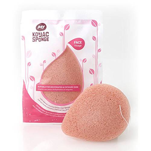 MY Konjac Sponge | 100% All Natural French Pink Clay Facial Sponge. Made in Korea. Excellent for dry, dehydrated or fatigued skin. Halal, Leaping Bunny Cruelty Free and The Vegan Society Certified.