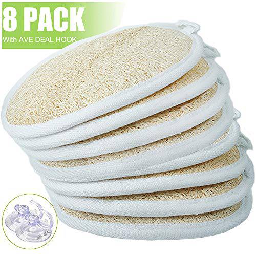 AVESEL Exfoliating Loofah Sponge Pads (Pack of 8) - Large 4x6-100% Natural Luffa and Terry Cloth Materials Loofa Sponge Scrubber Body Glove - Men and Women, Yellow, (Loofah-08)
