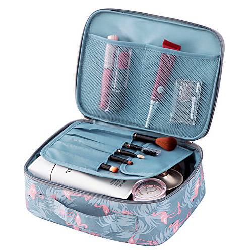 Vercord Travel Makeup Cosmetic Case,Portable Brushes Case Toiletry Bag Travel Kit Organizer Cosmetic Bag, A-Grey Flmingo