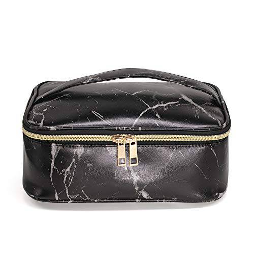 HOYOFO Travel Makeup Bag for Women Girls Large Cosmetic Bags with Handle Marble Makeup Organizer Case with Adjustable Dividers Beauty Bag Waterproof Toiletry Bag, White