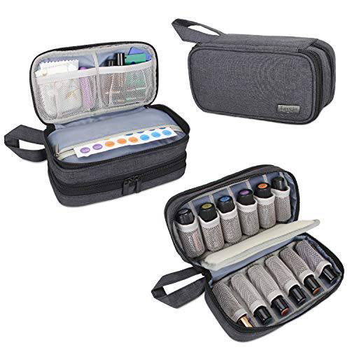 Luxja Essential Oil Carrying Case - Holds 12 Bottles (5ml-15ml, Also Fits for Roller Bottles), Portable Double-Layer Organizer for Essential Oil and Accessories, Black