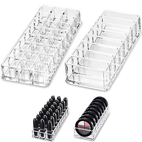 byAlegory Acrylic Lipstick & Acrylic Compact Makeup Organizer Set For Bronzer Highlighter Powder & Blush 32 Space Refillable Cosmetic Storage - Clear