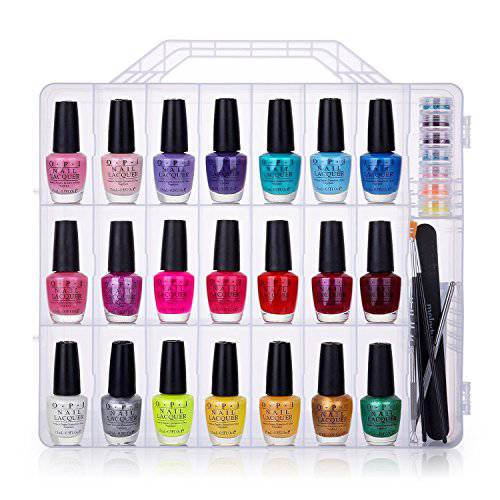 MelodySusie Portable Nail Polish Organizer, Universal for 48 Bottles, Clear, Double Side, Gel Polish Storage Holder, Space Saver with 8 Adjustable Dividers, Free Toe Separators Provided