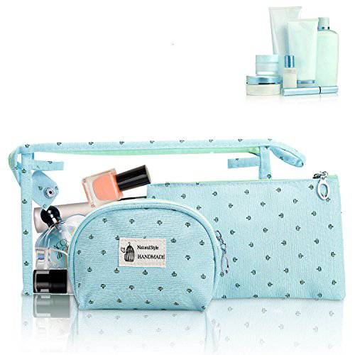 HOYOFO 3 Pcs Makeup Pouches for Purse Small Cosmetic Bags Set Travel Make up Bag Zipper Pouch Set Toiletry Pouch Bag for Women, Blue