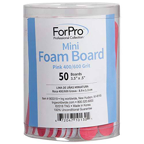 ForPro Professional Collection Mini Foam Board, Double-Sided Nail File, Pink, Black, 400/600 Grit, 3.5” l x .5” w, 50 Count