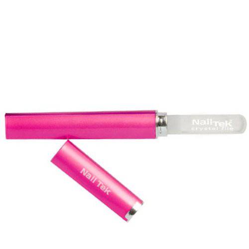 Nail Tek Crystal File Double-Sided with Fuchsia Companion Case, Medium File 5, Professional Fingernail File for Manicure Pedicure, Keep Nails Trim and Smooth, No More Nail Jagged Edges