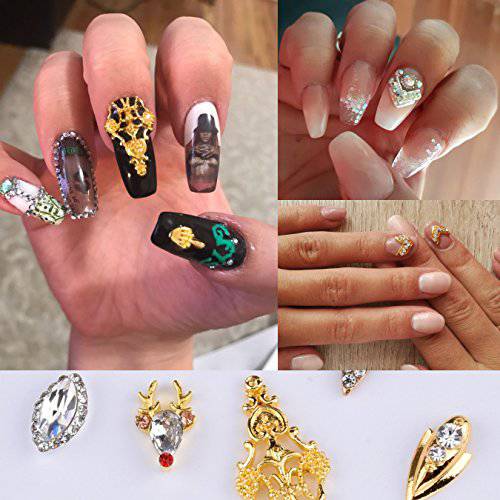 MIX Design gold leaf charm Leopard Moon Rose flower For Nails Decoration Crystal Bow knot Heart pendant Nail Accessory Supplies 18pcs