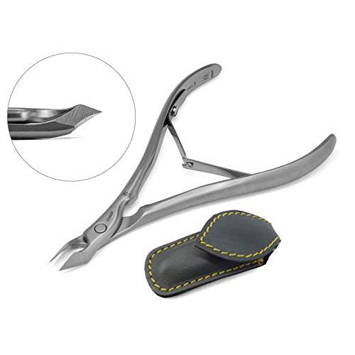 GERMANIKURE Tapered Professional Cuticle Trimmer - 1/2 Half Jaw Nipper - Ethically Made in Germany - FINOX Stainless Steel Sharp Cuticle Remover in Leather Case – Manicure Tool, r155, 5mm