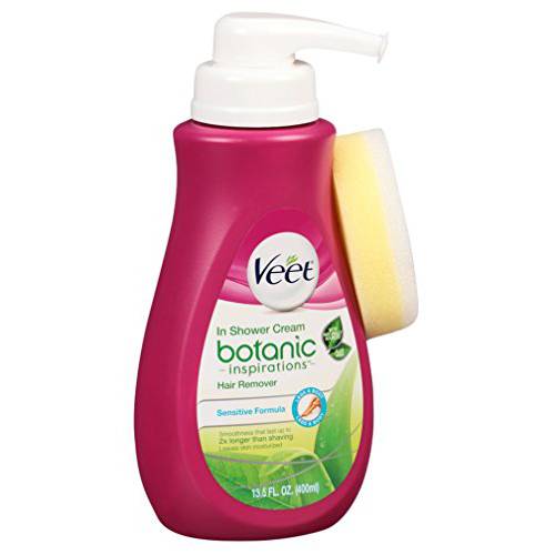 Hair Removal Cream - Veet Legs & Body In Shower Cream Hair Remover, Sensitive Formula with Aloe Vera and Vitamin E, 13.5 fl oz Pump Bottle (Pack of 2)