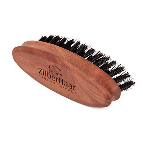 ZilberHaar Pocket Mustache and Beard Brush - Stiff Boar Bristles Small Brush - Perfect Beard Grooming Tool - Relieves beard itch - Short and Medium - Made In Germany