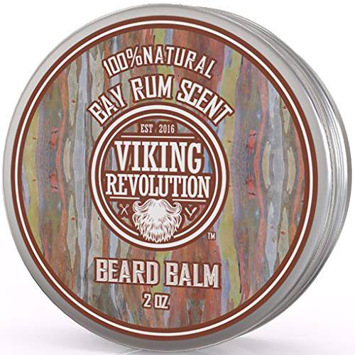 Viking Revolution Beard Balm with Bay Rum Scent and Argan & Jojoba Oils - Styles, Strengthens & Softens Beards & Mustaches - Leave in Conditioner Wax for Men