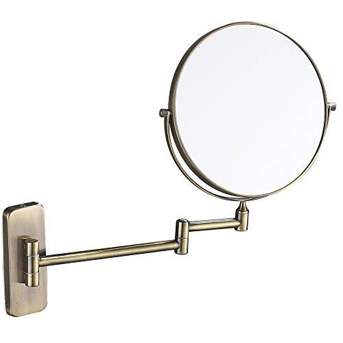 GURUN 8-Inch Double-Sided Wall Mount Makeup Mirror Antique Bronze with 7X Magnification, Brushed Brass M1406K(8in,7X)