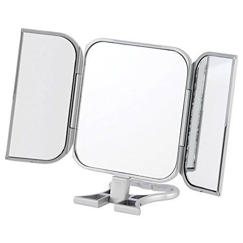 Portable 3 Sided Foldable Beauty Mirror with Built in Stand, Silver