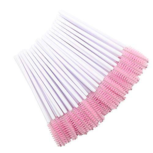 300 Pcs Set Mascara Wands Disposable Eye Lash Brushes for Eyelash Extensions Makeup Applicator Tool Bulk, White/Pink