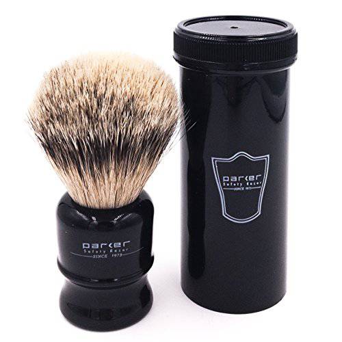 Parker Safety Razor,100% Silvertip Travel Shave Brush with Case, Black - Also Great for Everyday Use