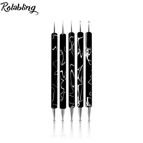 Rolabling 5 Pcs/Set Double-ended Nail Art Dotting Pens Nail Art Design Dotting Painting Pen Tool Nail Decorations Brush Set Tools(Size 2)