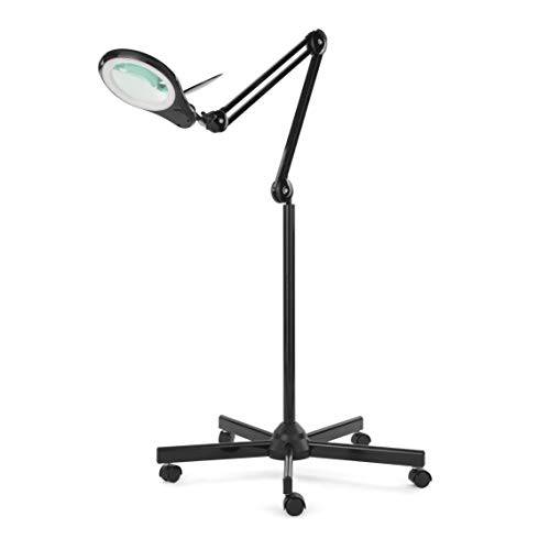 (New Model) Neatfi Bifocals 1,200 Lumens Super LED Magnifying Floor Lamp with 5 Wheels Rolling Base, 5 Diopter with 20 Diopter, Dimmable, 5 Inches Diameter Lens, Adjustable Arm Magnifier (Black)