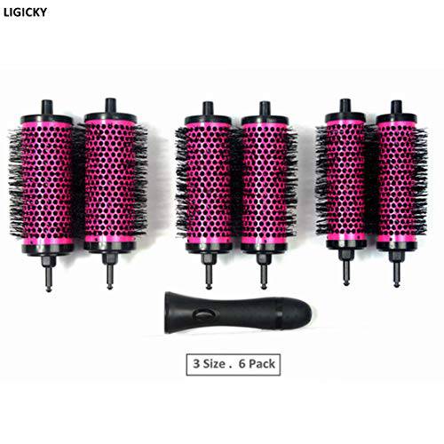 LIGICKY Blowout Brush Set with Detachable Barrels Round Brushes Hair Styling Tool, 1 Handle 6 Barrels, Small Medium Large
