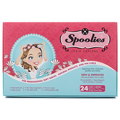 Original Spoolies Hair Curlers, Medium Size – 24 Count (Glow-in-the-Dark) - Marvelous Mrs. Maisel Rollers for Retro Styles, Hair Extensions + Wigs