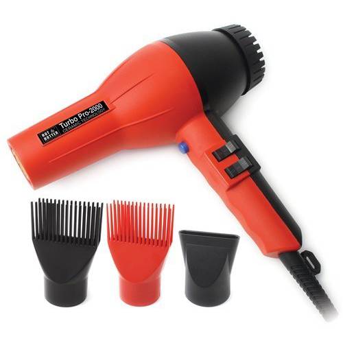 Annie- Hot and Hotter Salon Turbo Pro-2000 Ionic Hair Dryer - Red - Ceramic - (2) Hair Pick Attachments and (1) Concentrator Attachment