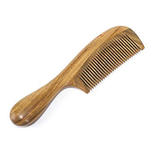 BEINY Natural Green Sandalwood Comb - Anti Static Wooden Hair Comb with Thickening Round Handle for Hair Health