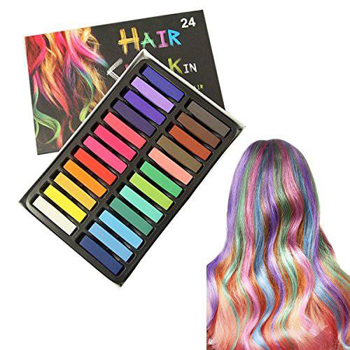 KINGZHUO 24 Pc Different Color Washable Temporary Hair Chalk Pens Vibrant Multicolored Hair Dye Pens for Crazy Hair Day Halloween Party Christmas