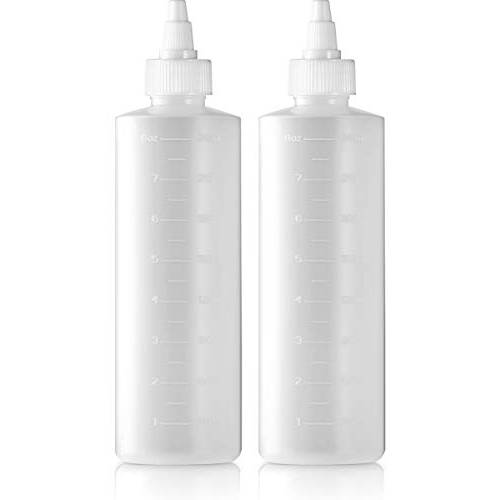 Bar5F Hair Color Applicator Bottle 8.5-Ounce Twist Top Adjustable Nozzle for Dispensing or Dripping, Translucent Measuring Scale 2-Pack