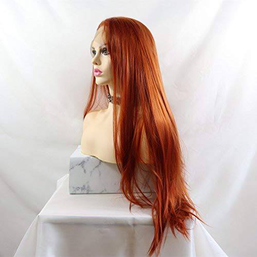 Lucyhairwig Synthetic Lace Front Wig Copper Red 360 Heat Resistant Fiber Hair Silky Straight Wigs For Women