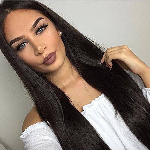 Deifor 26 Long Black Straight Heat Resistant Synthetic Hair Middle Parting Wigs for Womens Cosplay Halloween Party Wig