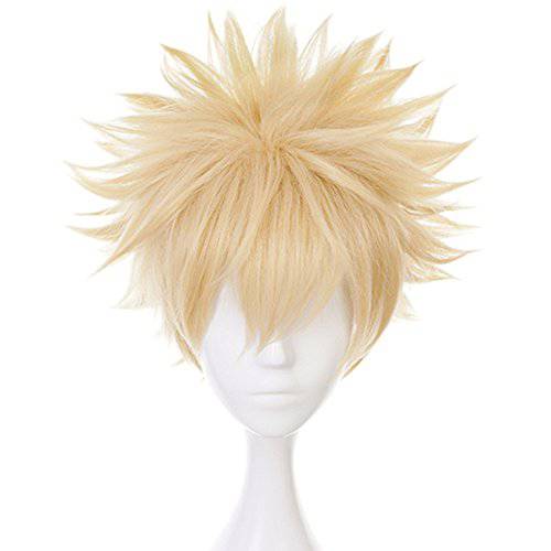 ANOGOL Hair Cap+Short Wavy Cosplay Wig Blonde Cosplay Wigs Synthetic Hair for Anime Makeup Costume Short Blonde Wig for Halloween Christmas Party