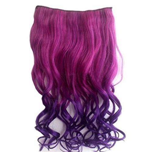 CJESLNA Fashion Sexy Two Tone Long Curl/curly/wavy Clip in Hair Extensions Pieces Wig Girls, Shade Hot Pink to Dark Purple